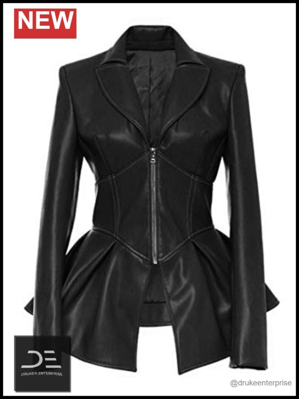 Faux Leather Zip Up Long Sleeve Biker Jacket